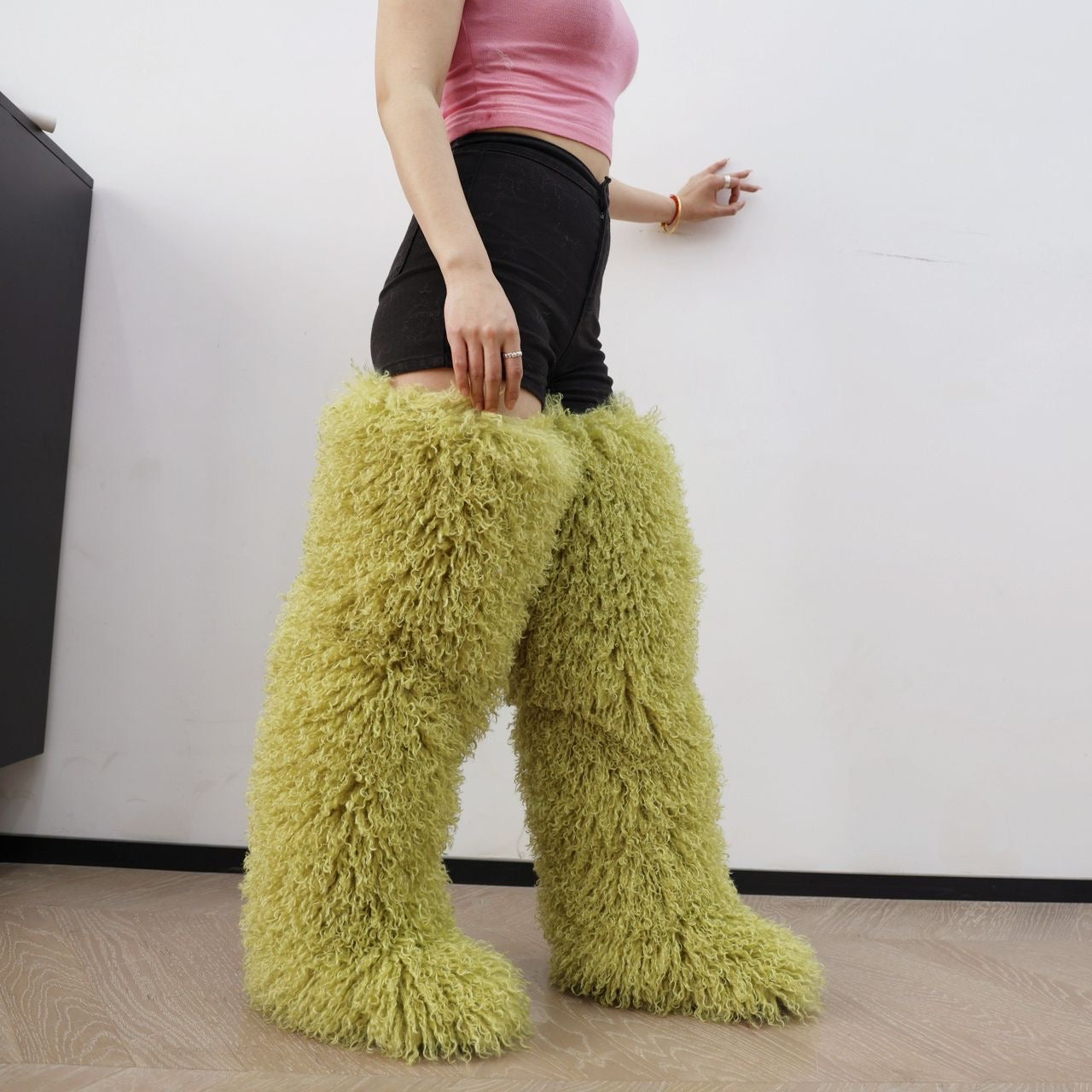 High thigh Mongolian fur boots