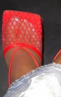Fishnet square toe heels