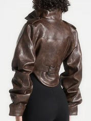 Vintage Leather Tacked Sleeve Corset Jacket
