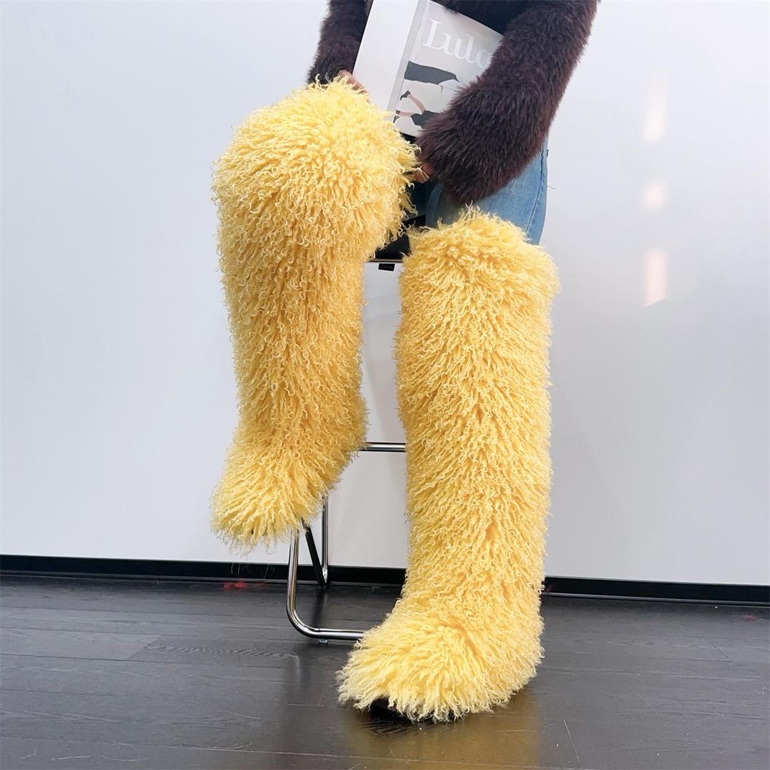 High thigh Mongolian fur boots