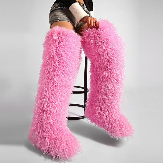 High thigh Mongolian fur boots