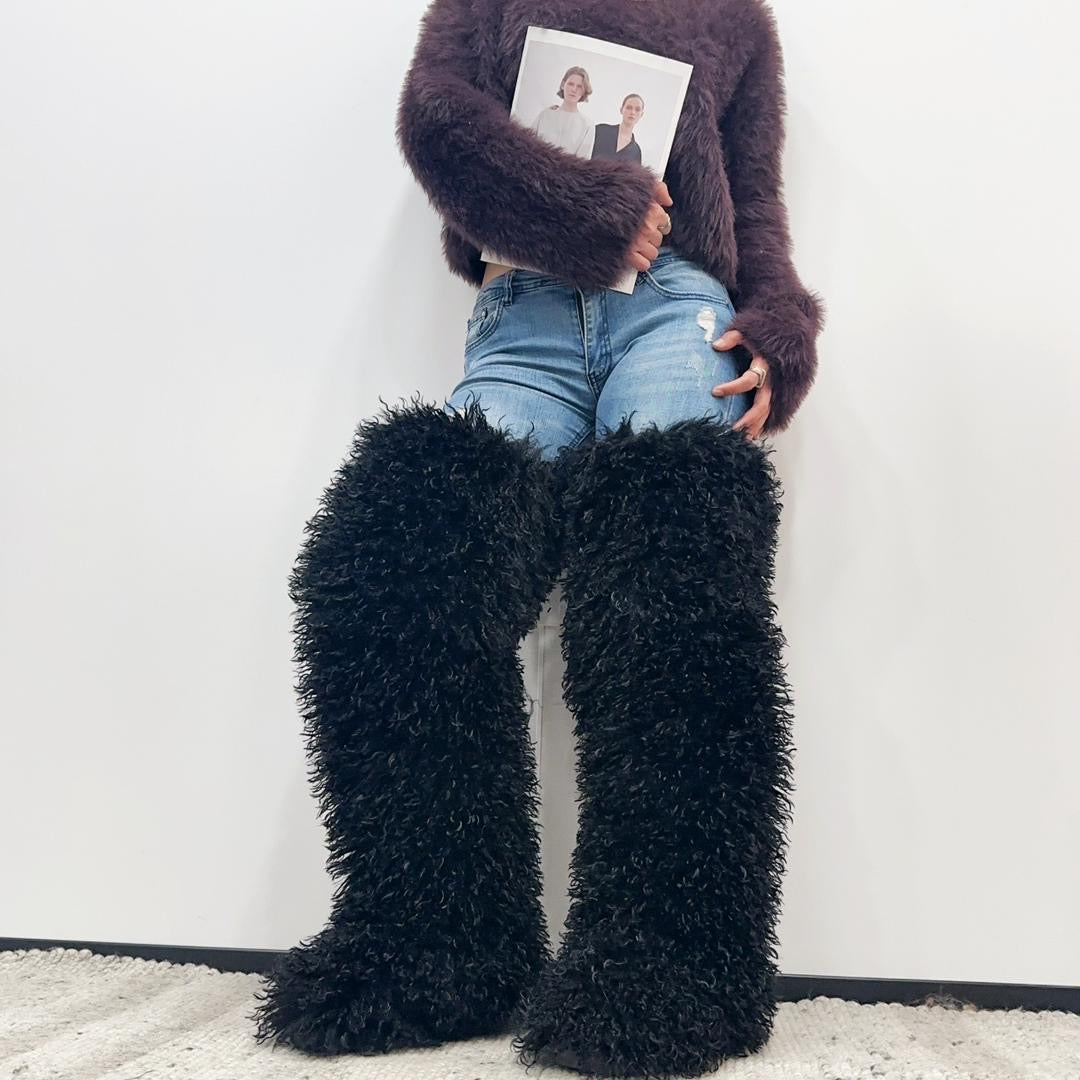 High thigh Mongolian fur boots