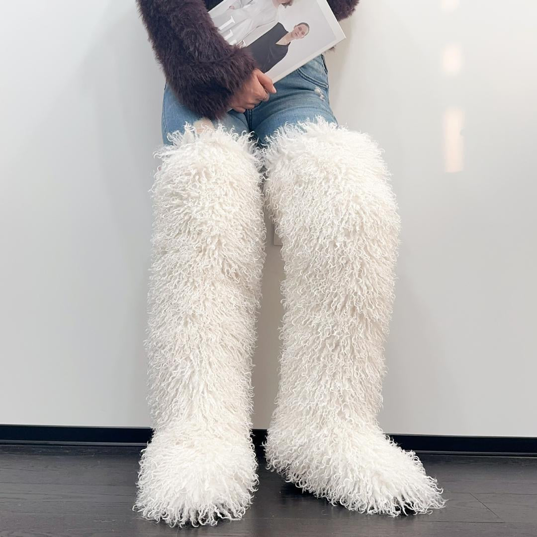 High thigh Mongolian fur boots